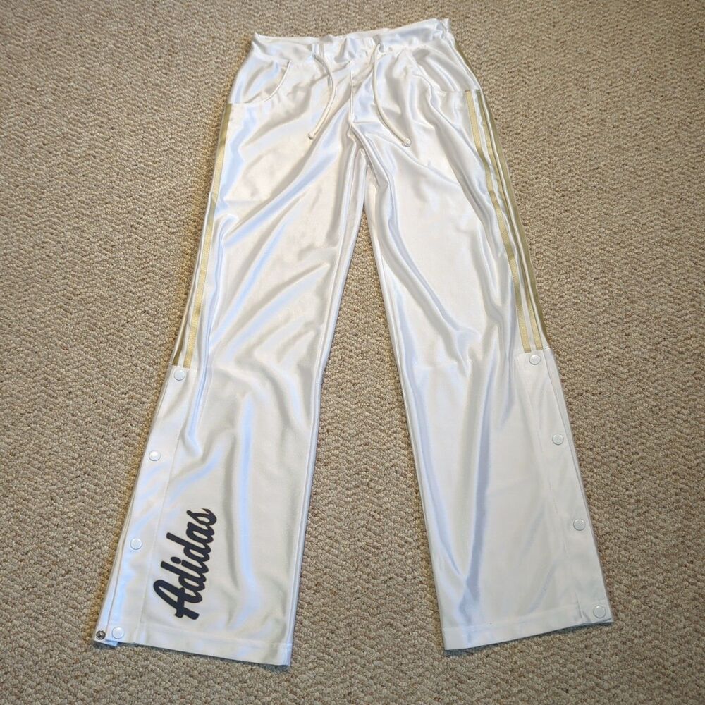 Y2K Adidas Track Pants Mens Medium White Gold Trefoil Logo Ankle Snap Warm Up